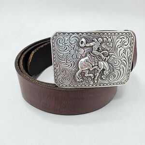 Nocona Western Brown Leather Belt Rodeo Cowboy Removeable Buckle 36” Waist